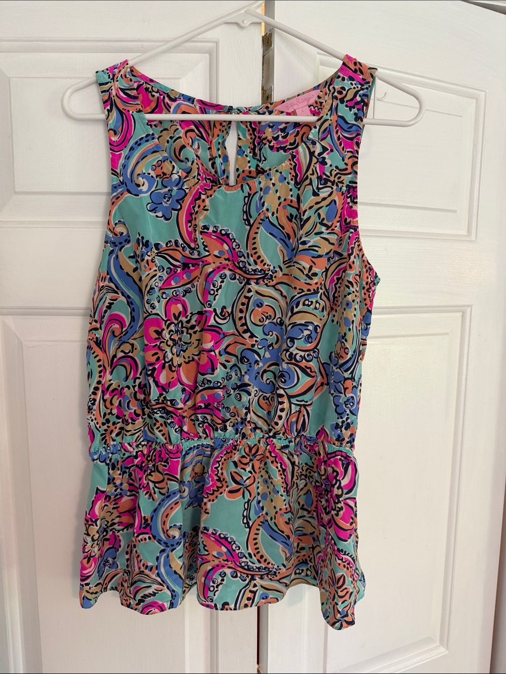 Lilly Pulitzer Mint Paisley Floral Tank with Pink & Blue